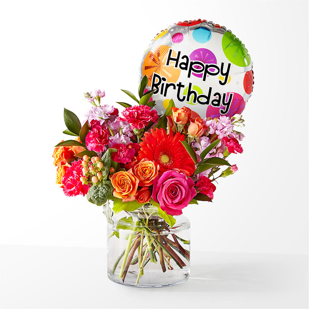 Fiesta Bouquet with Birthday Balloon – PAULA KELLEY'S FLORIST, Paris TN