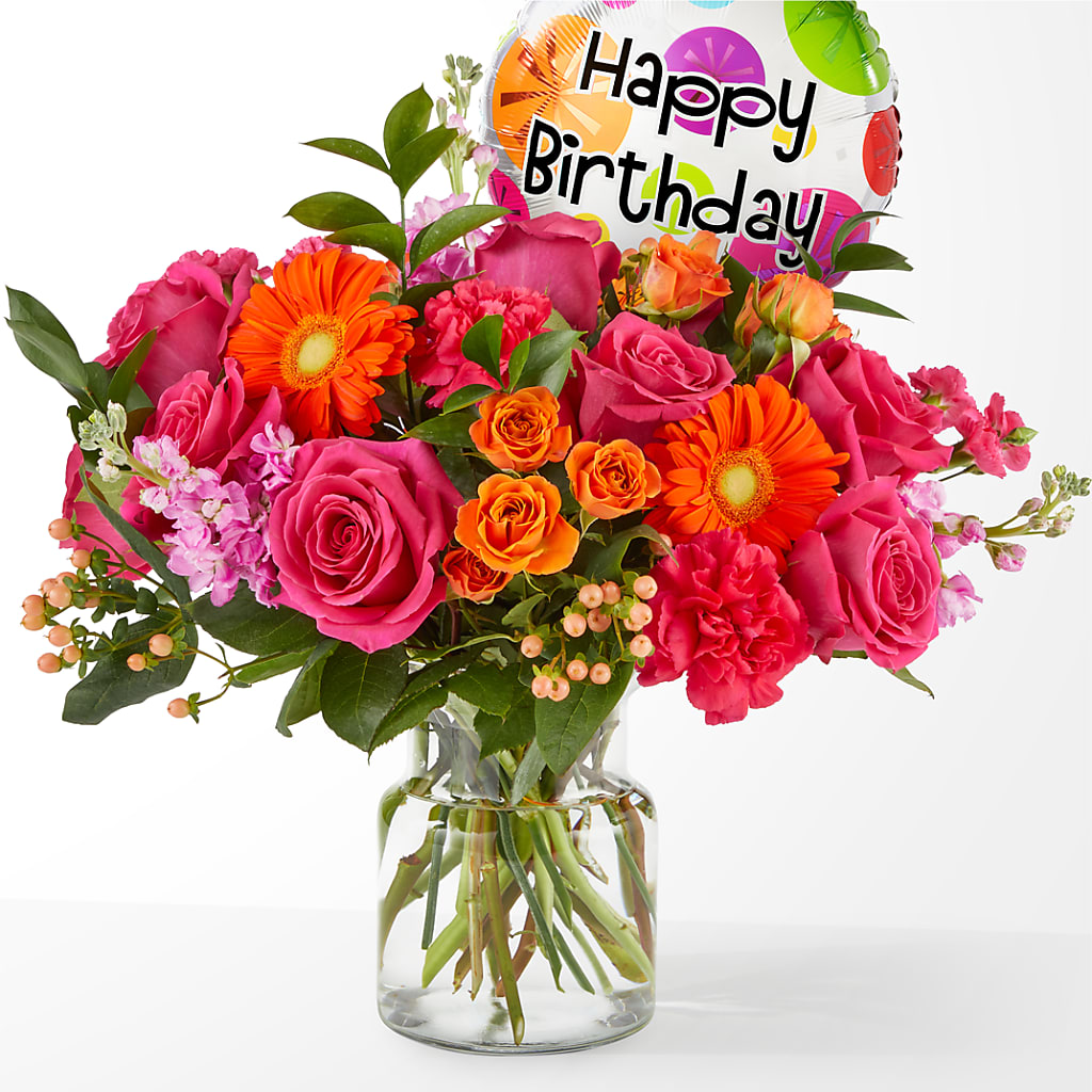 Fiesta Bouquet with Birthday Balloon – PAULA KELLEY'S FLORIST, Paris TN