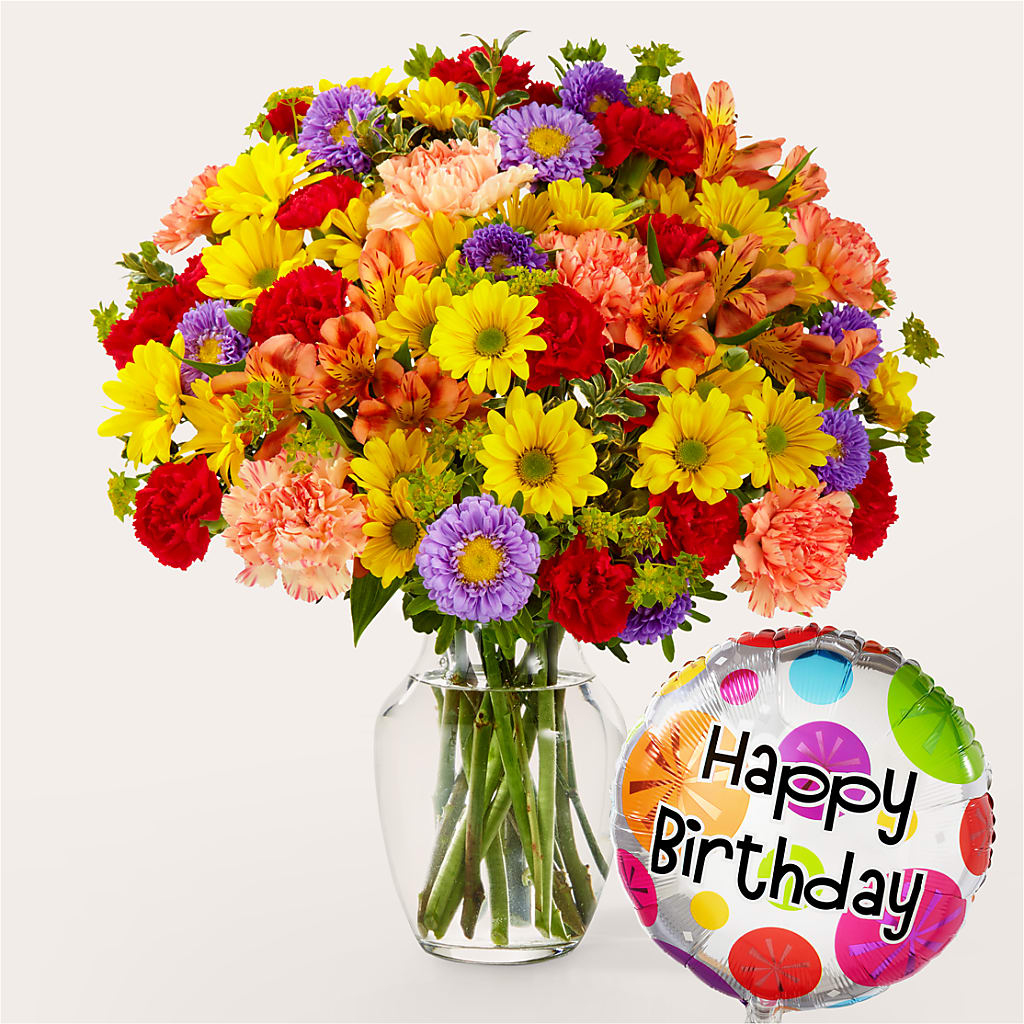 Kaleidoscope Bouquet with Birthday Balloon – PAULA KELLEY'S FLORIST, Paris TN