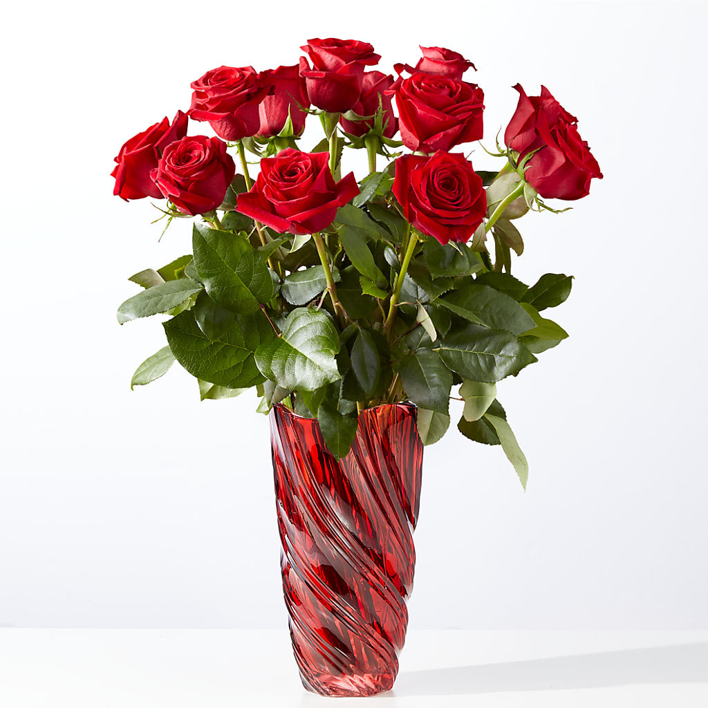 Classic Love Red Rose Bouquet with Luxe Swirl Vase – PAULA KELLEY'S FLORIST, Paris TN