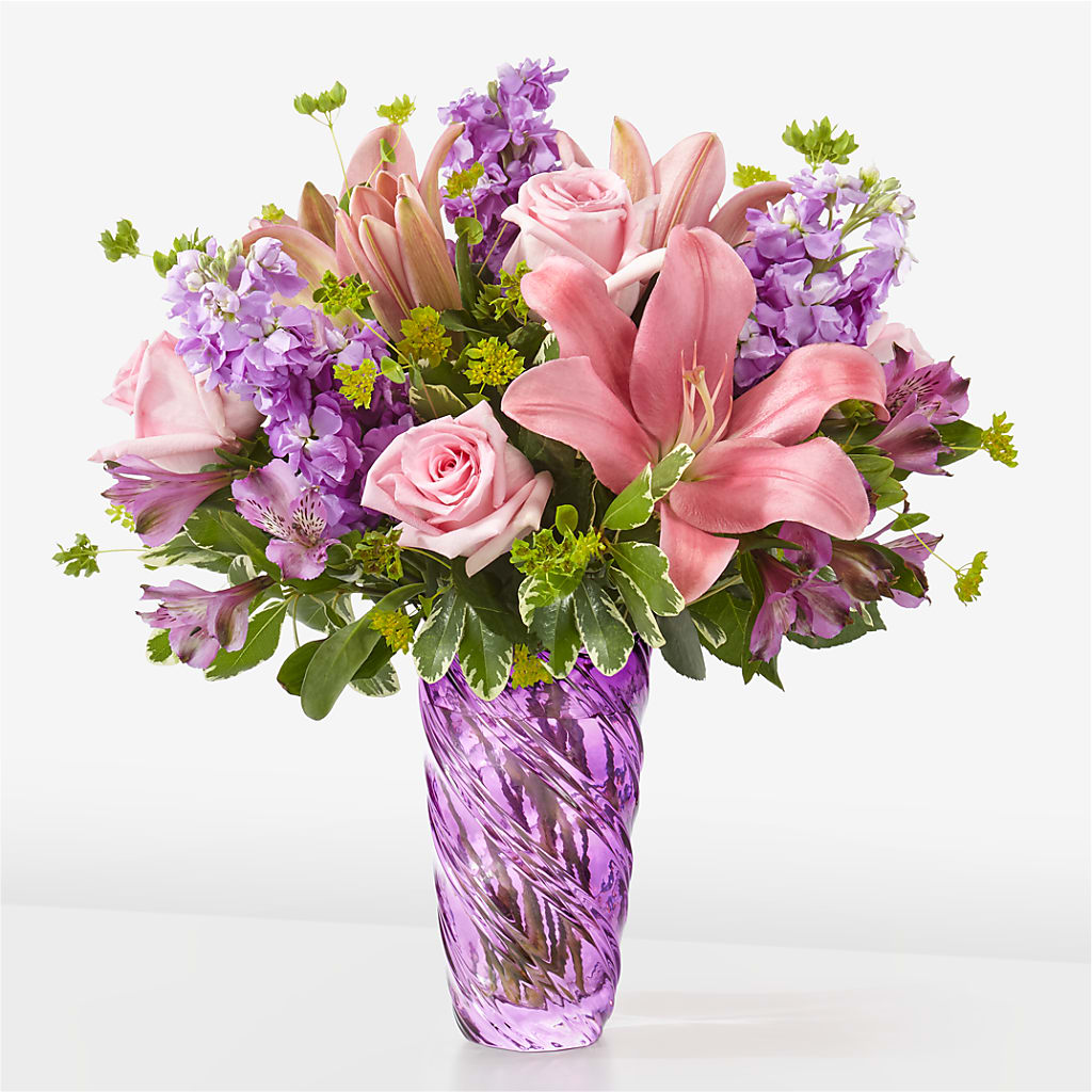 Precious Petals Bouquet with Luxe Swirl Vase – PAULA KELLEY'S FLORIST, Paris TN