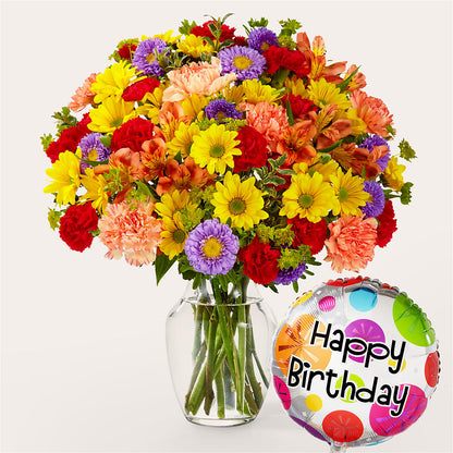 Kaleidoscope Bouquet with Birthday Balloon – PAULA KELLEY'S FLORIST, Paris TN