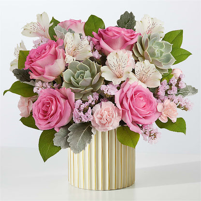 Dusty Rose Bouquet with Ivory Vase – PAULA KELLEY'S FLORIST, Paris TN