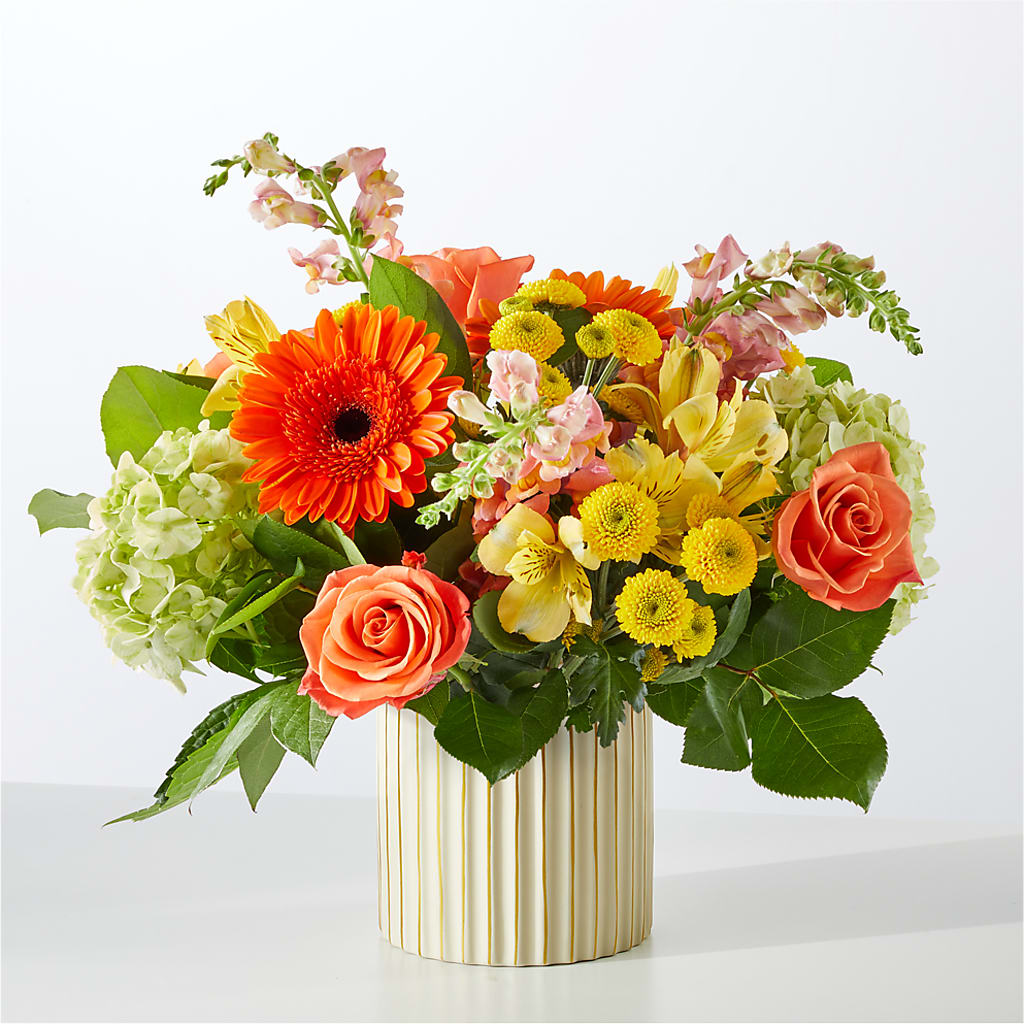 Autumn Sunshine Bouquet with Ivory Vase – PAULA KELLEY'S FLORIST, Paris TN